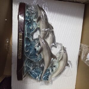 Dolphin Figurine with Ocean Waves